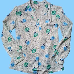 True Vintage Women's Blouse Medium Levi's 80's Slinky Floral Secretary Shirt